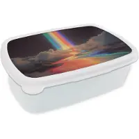 MuchoWow Broodtrommel Wit - Lunchbox Regenboog - Verticaal - Sterrenhemel - Wolken - Brooddoos 18x12x6 cm - Brood lunch box - Broodtrommels voor kinderen en volwassenen