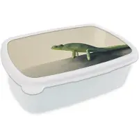 MuchoWow Broodtrommel Wit - Lunchbox Kameleon - Groen - Minimalistisch - Brooddoos 18x12x6 cm - Brood lunch box - Broodtrommels voor kinderen en volwassenen