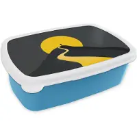 MuchoWow Broodtrommel Blauw - Lunchbox Zon - Heuvel - Pad - Geel - Brooddoos 18x12x6 cm - Brood lunch box - Broodtrommels voor kinderen en volwassenen