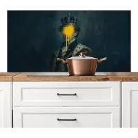 KitchenYeah Spatscherm keuken 120x60 cm - Kookplaat achterwand Koning - Portret - Druipende gele verf - Muurbeschermer - Spatwand fornuis - Hoogwaardig aluminium
