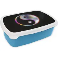 MuchoWow Broodtrommel Blauw - Lunchbox Yin-Yang - Cirkel - Regenboog - Brooddoos 18x12x6 cm - Brood lunch box - Broodtrommels voor kinderen en volwassenen