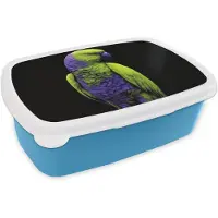 MuchoWow Broodtrommel Blauw - Lunchbox Papegaai - Veren - Opvallend - Groen - Brooddoos 18x12x6 cm - Brood lunch box - Broodtrommels voor kinderen en volwassenen