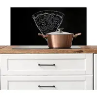 KitchenYeah Spatscherm keuken 80x40 cm - Kookplaat achterwand Pizzapunt - Toppings - Krijttekening - Muurbeschermer - Spatwand fornuis - Hoogwaardig aluminium