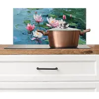 KitchenYeah Spatscherm keuken 60x30 cm - Kookplaat achterwand Waterlelies - Bloemen - Roze - Water - Muurbeschermer - Spatwand fornuis - Hoogwaardig aluminium