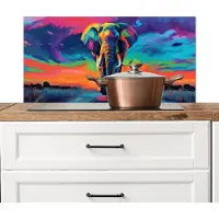 KitchenYeah Spatscherm keuken 80x40 cm - Kookplaat achterwand Olifant - Kleurrijk - Lucht - Abstract - Muurbeschermer - Spatwand fornuis - Hoogwaardig aluminium