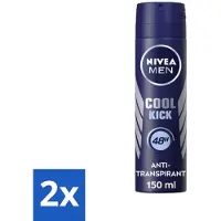 Nivea 2 x Men Deodorant Spray Cool Kick 150 ml - Anti-transpirant - Zweetbestendig - Frisheid - Verkoeling - 48 Uur Bescherming