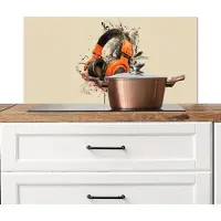 KitchenYeah Spatscherm keuken 90x45 cm - Kookplaat achterwand Koptelefoon - Oranje - Explosief - Muurbeschermer - Spatwand fornuis - Hoogwaardig aluminium