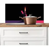KitchenYeah Spatscherm keuken 90x45 cm - Kookplaat achterwand Aansteker - Vlam - Donker - Muurbeschermer - Spatwand fornuis - Hoogwaardig aluminium
