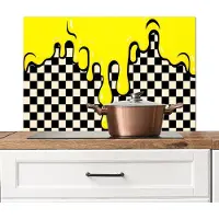 KitchenYeah Spatscherm keuken 80x55 cm - Kookplaat achterwand Geblokt - Grafisch - Vloeistof - Geel - Muurbeschermer - Spatwand fornuis - Hoogwaardig aluminium