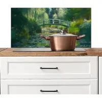 KitchenYeah Spatscherm keuken 80x40 cm - Kookplaat achterwand Brug - Hout - Vijver - Waterlelies - Muurbeschermer - Spatwand fornuis - Hoogwaardig aluminium
