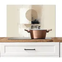 KitchenYeah Spatscherm keuken 90x60 cm - Kookplaat achterwand Cirkel - Compositie - Diepte - Beige - Muurbeschermer - Spatwand fornuis - Hoogwaardig aluminium