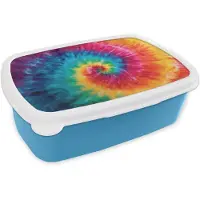 MuchoWow Broodtrommel Blauw - Lunchbox Regenboog - Tie dye - Kleurrijk - Blauw - Brooddoos 18x12x6 cm - Brood lunch box - Broodtrommels voor kinderen en volwassenen