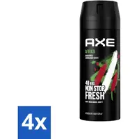 Axe 4 x - Deodorant Bodyspray - 48hrs Non Stop Fresh - Africa - Mandarin & Sandalwood - 150 ml - Deodorant Bodyspray - Geurbeheersing - Mandarijn En Sandelhout - 48 Uur Bescherming - Geurbestrijdend