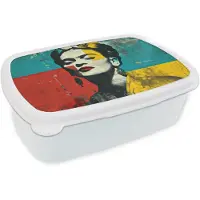 MuchoWow Broodtrommel Wit - Lunchbox Bloemen - Felle kleuren - Grafisch - Modern - Brooddoos 18x12x6 cm - Brood lunch box - Broodtrommels voor kinderen en volwassenen