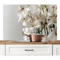 KitchenYeah Spatscherm keuken 120x80 cm - Kookplaat achterwand Lelies - Boekte - Wit - Meeldraden - Muurbeschermer - Spatwand fornuis - Hoogwaardig aluminium