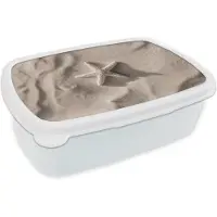 MuchoWow Broodtrommel Wit - Lunchbox Strand - Zeester - Zand - Beige - Brooddoos 18x12x6 cm - Brood lunch box - Broodtrommels voor kinderen en volwassenen