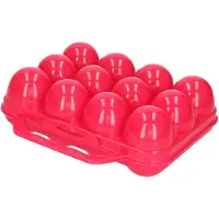 PlasticForte Eierdoos - koelkast organizer eierhouder - 12 eieren - roze - kunststof - 20 x 18,5 cm