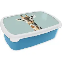 MuchoWow Broodtrommel Blauw - Lunchbox Giraffe - Illustratie - Bruin - Minimalistisch - Brooddoos 18x12x6 cm - Brood lunch box - Broodtrommels voor kinderen en volwassenen