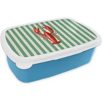 MuchoWow Broodtrommel Blauw - Lunchbox Kreeft - Strepen - Realistisch - Zomers - Brooddoos 18x12x6 cm - Brood lunch box - Broodtrommels voor kinderen en volwassenen