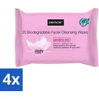 Sence 4 x - Gevoelige Huid - Gezichtsreinigingsdoekjes - Mild Reinigend - 20 Doekjes - Gevoelige Huid Reiniging - Gezichtsreinigingsdoekjes - Make-up Verwijderen - Alcoholvrij Reinigen - Mild Reinigen