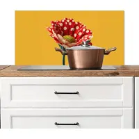 KitchenYeah Spatscherm keuken 90x45 cm - Kookplaat achterwand Bloem - Rood - Stippen - Muurbeschermer - Spatwand fornuis - Hoogwaardig aluminium