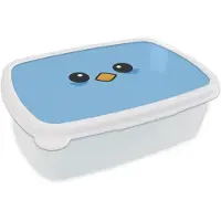 MuchoWow Broodtrommel Wit - Lunchbox Vogel - Blauw - Eenvoudig - Brooddoos 18x12x6 cm - Brood lunch box - Broodtrommels voor kinderen en volwassenen