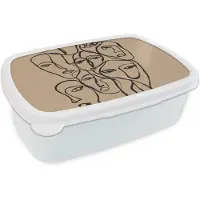 MuchoWow Broodtrommel Wit - Lunchbox Gezichtenzee - Lijntekening - Abstract - Brooddoos 18x12x6 cm - Brood lunch box - Broodtrommels voor kinderen en volwassenen