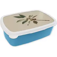 MuchoWow Broodtrommel Blauw - Lunchbox Tak - Groene Bladeren - Vruchten - Brooddoos 18x12x6 cm - Brood lunch box - Broodtrommels voor kinderen en volwassenen