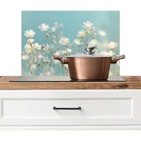 KitchenYeah Spatscherm keuken 70x50 cm - Kookplaat achterwand Stengels - Bloemen - Lucht - Wit - Muurbeschermer - Spatwand fornuis - Hoogwaardig aluminium