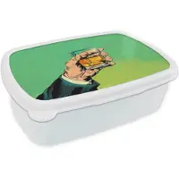 MuchoWow Broodtrommel Wit - Lunchbox Whisky - Glas - Hand - Groen - Brooddoos 18x12x6 cm - Brood lunch box - Broodtrommels voor kinderen en volwassenen