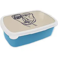 MuchoWow Broodtrommel Blauw - Lunchbox Minimalistisch - Lijnillustratie - Beige - Donkerblauw - Brooddoos 18x12x6 cm - Brood lunch box - Broodtrommels voor kinderen en volwassenen