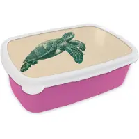 MuchoWow Broodtrommel Roze - Lunchbox Schildpad - Sierlijk - Groen - Schild - Brooddoos 18x12x6 cm - Brood lunch box - Broodtrommels voor kinderen en volwassenen