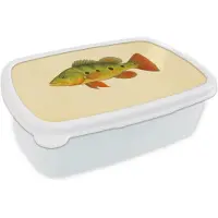 MuchoWow Broodtrommel Wit - Lunchbox Schubben - Vis - Groen - Illustratie - Brooddoos 18x12x6 cm - Brood lunch box - Broodtrommels voor kinderen en volwassenen