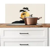 KitchenYeah Spatscherm keuken 80x40 cm - Kookplaat achterwand Zwarte boom - Gouden cirkel - Heuvel - Muurbeschermer - Spatwand fornuis - Hoogwaardig aluminium