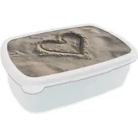 MuchoWow Broodtrommel Wit - Lunchbox Hartvorm - Getekend - Beige - Zand - Brooddoos 18x12x6 cm - Brood lunch box - Broodtrommels voor kinderen en volwassenen