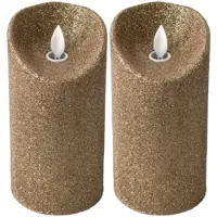 Gerimport LED kaars/stompkaars - 2x - goud - H15 cm - glitters - kerst kaarsen