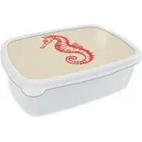 MuchoWow Broodtrommel Wit - Lunchbox Zeepaardje - Rood - Fijne details - Brooddoos 18x12x6 cm - Brood lunch box - Broodtrommels voor kinderen en volwassenen