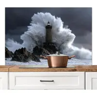 KitchenYeah Spatscherm keuken 120x80 cm - Kookplaat achterwand Golf - Vuurtoren - Schuimend water - Muurbeschermer - Spatwand fornuis - Hoogwaardig aluminium