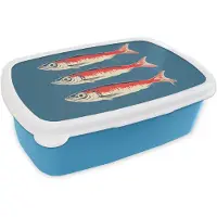 MuchoWow Broodtrommel Blauw - Lunchbox Vissen - Rood - Blauw - Brooddoos 18x12x6 cm - Brood lunch box - Broodtrommels voor kinderen en volwassenen