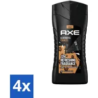 Axe 4 x - 3-in-1 Douchegel - Leather & Cookies - 100% Plantaardig - 250 ml - Douchegel - Geur - Lichaam - Gezicht - Haar