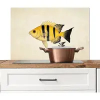 KitchenYeah Spatscherm keuken 90x60 cm - Kookplaat achterwand Geel - Vis - Strepen - Tropisch - Muurbeschermer - Spatwand fornuis - Hoogwaardig aluminium