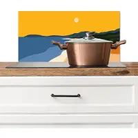 KitchenYeah Spatscherm keuken 70x30 cm - Kookplaat achterwand Kustlijn - Oranje lucht - Begroeiing - Muurbeschermer - Spatwand fornuis - Hoogwaardig aluminium