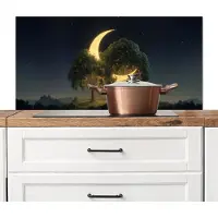 KitchenYeah Spatscherm keuken 100x50 cm - Kookplaat achterwand Maan - Bomen - Rust - Muurbeschermer - Spatwand fornuis - Hoogwaardig aluminium