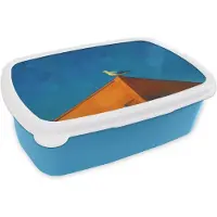 MuchoWow Broodtrommel Blauw - Lunchbox Meeuw - Gebouw - Lucht - Geschilderd - Brooddoos 18x12x6 cm - Brood lunch box - Broodtrommels voor kinderen en volwassenen