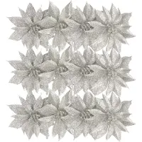 Gerimport Kerstboomversiering Bloemen - 12x stuks - 9 cm - zilver glitter - op clip