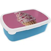 MuchoWow Broodtrommel Blauw - Lunchbox Softijs - Edelstenen - Roze - Hoorntje - Brooddoos 18x12x6 cm - Brood lunch box - Broodtrommels voor kinderen en volwassenen