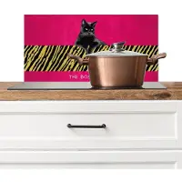 KitchenYeah Spatscherm keuken 70x30 cm - Kookplaat achterwand Kat - Baas - Roze - Tijgerprint - Muurbeschermer - Spatwand fornuis - Hoogwaardig aluminium