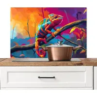 KitchenYeah Spatscherm keuken 90x60 cm - Kookplaat achterwand Kameleon - Tak - Gestreept - Bladeren - Muurbeschermer - Spatwand fornuis - Hoogwaardig aluminium
