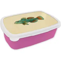 MuchoWow Broodtrommel Roze - Lunchbox Vis - Blauw - Stippen - Schubben - Brooddoos 18x12x6 cm - Brood lunch box - Broodtrommels voor kinderen en volwassenen
