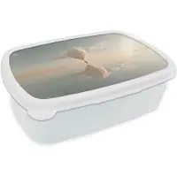 MuchoWow Broodtrommel Wit - Lunchbox Luchtballon - Wolken - Water - Blauw - Brooddoos 18x12x6 cm - Brood lunch box - Broodtrommels voor kinderen en volwassenen
